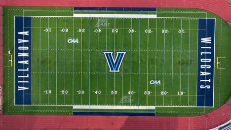Villanova-University-Wildcats-football-field,-track-and-stadium-bleachers