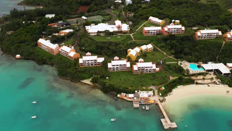 Aerial-view-of-luxuary-resort-on-tropical-island