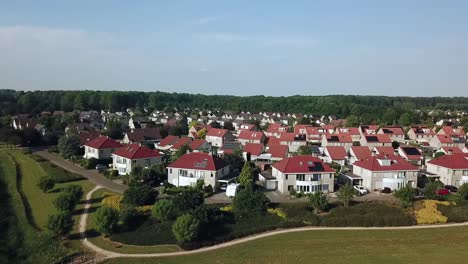 Drone-view-of-the-villa-area-in-Dronten,-Flevoland,-The-Netherlands
