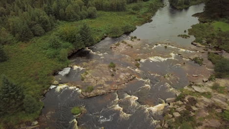 Aerial-view-of-the-Otters-Pool-rapids-on-the-River-Dee,-Dumfries-and-Galloway,-Scotland