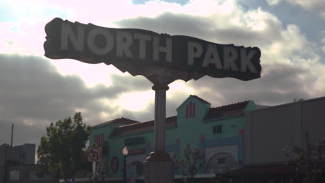 Famous-North-Park-sign-in-hipster-neighborhood-of-San-Diego,-California,-zooming-in