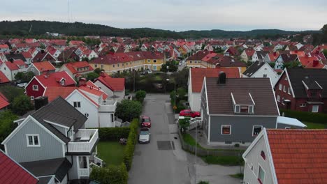 Aerial-footage-recorded-on-low-altitude-in-the-suburban-area-Bagaregarden,-Gothenburg
