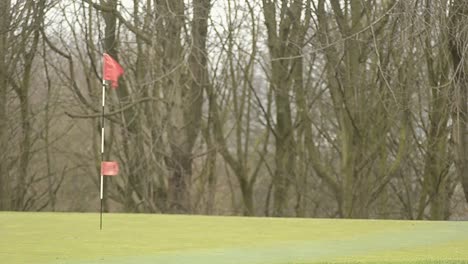 Red-golf-flag-blows-on-rural-golf-course