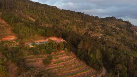 A-small-village-in-the-mountains-of-the-Taita-Hills-during-sunset,-Kenya