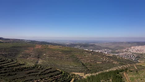 Vista-Aérea-De-Las-Colinas-Verdes-De-La-Terraza-Del-área-De-Jerusalén,-Filmada-Con-Un-Dron