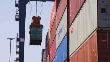 An-RCRTG-view-at-the-port,-a-container-is-loading-on-the-traller