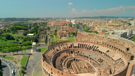 Aerial-of-the-Colosseum-in-Rome,-Italy