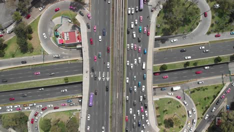 Aerial-top-view-of-traffic-jam-over-a-road-junction