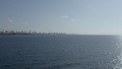 Tel-Aviv-city-view-from-the-sea-side,-wide-shot,-Israel