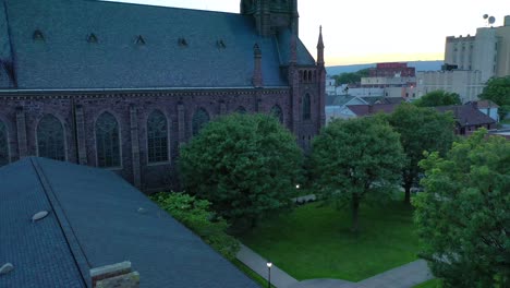 Revealing-a-beautiful-Sunset-by-a-church-with-a-steeple-in-Wilkes-Barre-Pennsylvania