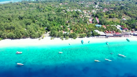 Philippines,-beautiful-paradise-white-sand-beach,-crystal-clear-turquoise-seawater-on-the-island-with-palms-and-luxury-resorts,-aerial-background-with-copy-space