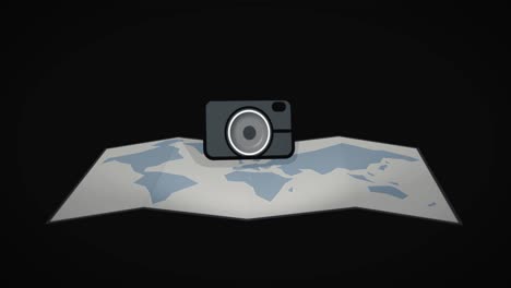 Camera-icon-on-a-foldable-world-map-takes-photos-with-flash