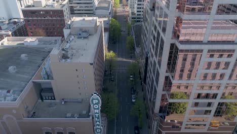 Historic-aerial-footage-of-Arlene-Schnitzer-Concert-Hall-with-empty-streets-due-to-COVID-19
