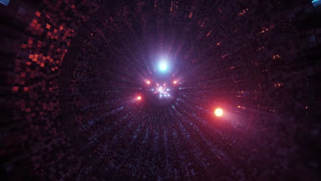 VJ-Schleife-–-Hellblaue-Und-Rote-Energiekugeln,-Die-Durch-Einen-Pulsierenden,-Beleuchteten-Science-Fiction-Tunnel-Wandern