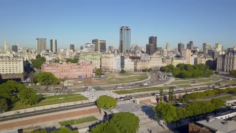 Aerial-dolly-out-revealing-Buenos-Aires-touristic-landmarks-in-downtown-area