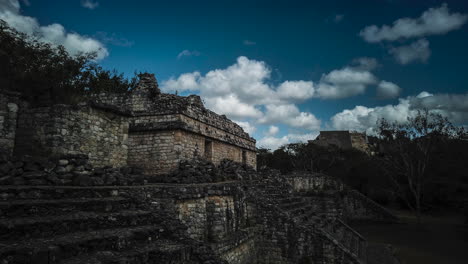 Time-lapse-of-Ek-Balam-pyramid-and-buildings-from-Mayan-ruins-in-Yucatan,-Mexico