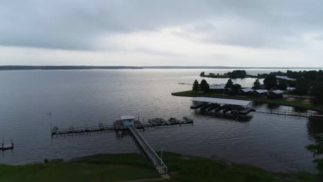 This-is-an-aerial-video-flying-over-the-Lake-Fork-Resort-on-Lake-Fork-in-Alba-Texas