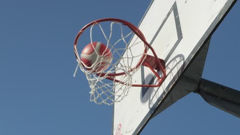 SLOW-MOTION,-Basketball-Shot-Made-Off-The-Backboard-Outdoor-Court