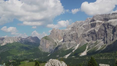 Serene-panorama-of-majestic-Dolomites-in-valley-Val-Gardena-on-sunny-summer-day