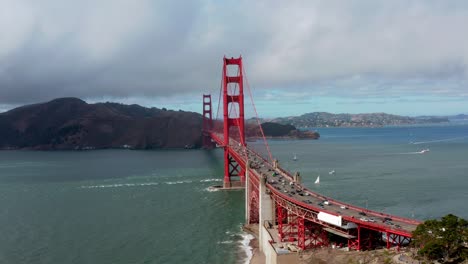 Aerial:-Cars-crossing-the-Golden-Gate-Bridge