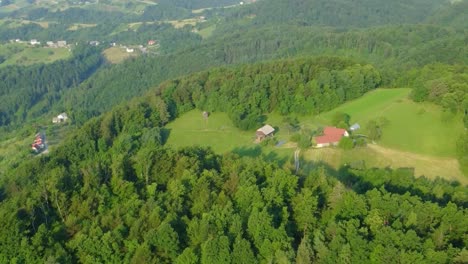 Hochlandrinderfarmen-Mit-Vielen-Grünen-Feldern-Und-Wäldern-Rundherum