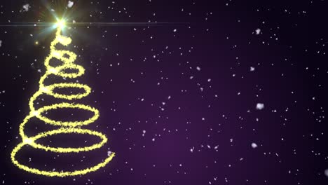 Stylish-Purple-Christmas-Motion-Graphic-with-animated-snow-and-spiral-Christmas-tree-in-glittering-sparkles-with-a-firework-burst-revealing-the-star-on-top,-and-space-of-a-message-of-your-choice