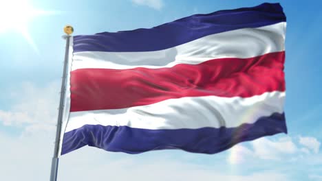 4k-3D-Illustration-Der-Wehenden-Flagge-An-Einem-Mast-Des-Landes-Costa-Rica