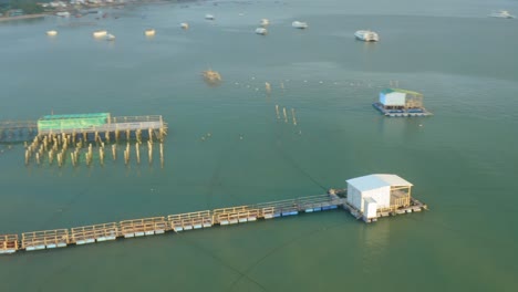 Drone-view-of-fish-farm-on-the-sea-in-Khanh-Hoa-province,-central-Vietnam