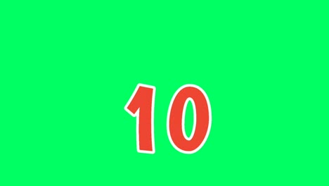 Nach-Unten-Bewegender-Cartoon-Nummer-Zehn-10-Animation-Grüner-Bildschirm