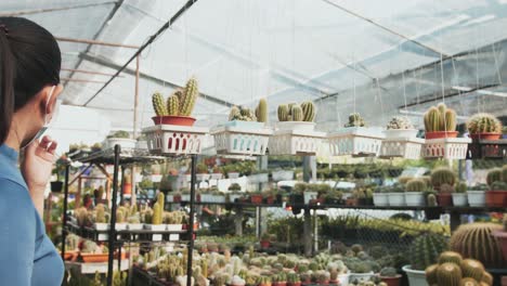 Junges-Mädchen,-Das-In-Der-Kakteengärtnerei-Aus-Einer-Vielzahl-Von-Kaktuspflanzen-Auswählt