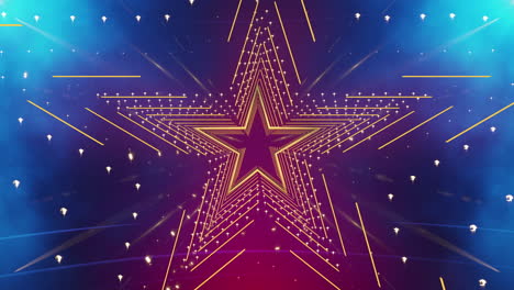 Gold-star-over-blue-Background-in-Loop,-for-stage-video-background-design,-visual-projection-mapping,-music-video,-TV-show,-presentations,-editors-and-VJs-for-led-screens-or-fashion-show