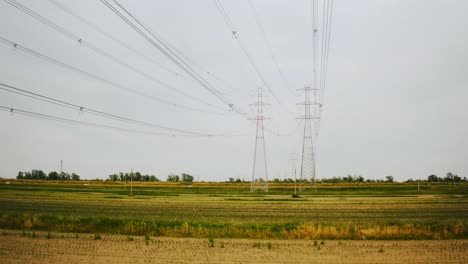 Flying-under-high-voltage-power-lines-of-electric-distribution