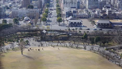 Himeji-City-Streets-and-View-from-Castle-Park,-Hyogo-Japan
