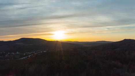 Beautiful-sunset-over-mountain-town-in-new-England-Drone-Aerial-time-lapse-4k-30p
