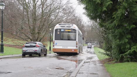 Busfahrt-In-Der-überfluteten-Straße-Neben-Dem-Stadtpark-Nach-Starken-Regenfällen