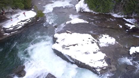 Close-Aerial-of-the-Puntledge-River,-Nymph-Falls-in-beautiful-British-Columbia,-Canada