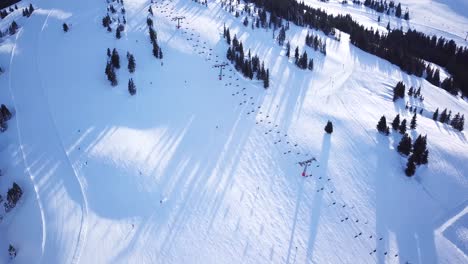 Panoramic-top-view-from-drone-on-cable-way-in-ski-resort