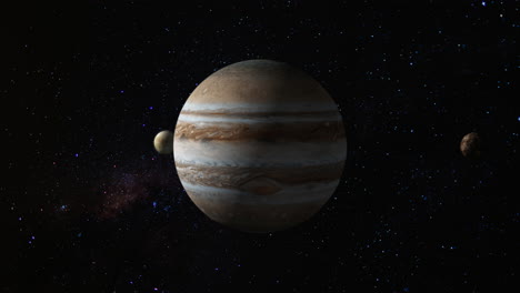 Animación-4k-3d-Del-Planeta-Júpiter-Con-Sus-Lunas-En-órbita-Europa-Y-Calisto-En-El-Espacio