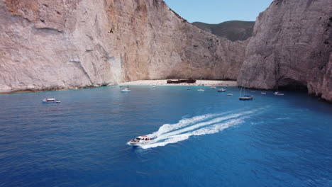 Aerial-view-on-the-water-of-Zakynthos-beach-Zante,-with-the-old-wreck