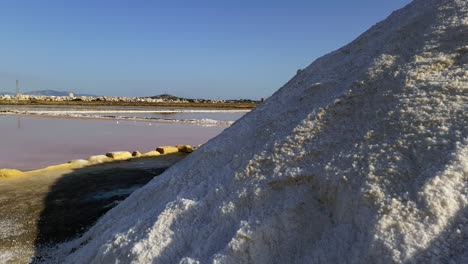 Scenic-view-of-Saline-of-Paceco-salt-pans-Italian-nature-reserve-in-Province-of-Trapani,-Pedestal-up