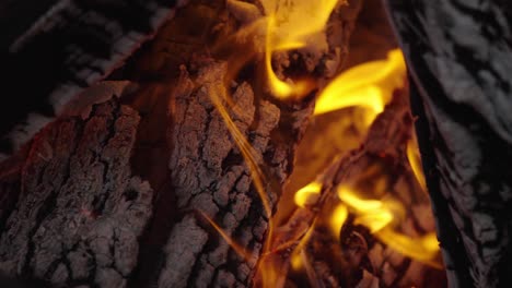 Zeitlupe,-Feuerflammen-Verbrennen-Holz-Und-Erzeugen-Asche