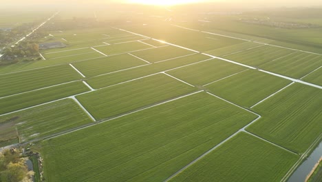 Flatscape-Sunrise---Amanecer-De-La-Temporada-De-Primavera-De-Holanda-Septentrional---Droneview-Estabilizado-En-4k
