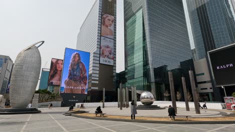 The-Coex-cluster-of-buildings-including-the-World-Trade-Center-tower-in-Gangnam-district,-Seoul-South-Korea