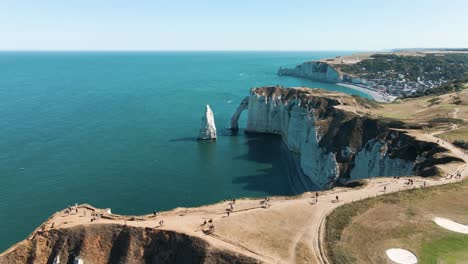 The-cliffs-of-Etretat,-France.-Seen-from-above