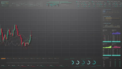 Business-stock-market,-trading,-info-graphic-with-animated-graphs,-charts-and-data-numbers-insight-analysis-to-be-shown-on-monitor-display-screen-for-business-meeting-mock-up-theme