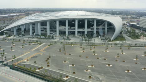 Aerial-4K-footage-of-empty-SoFi-Stadium-in-Inglewood-during-COVID-19-pandemic-in-Los-Angeles,-California,-USA