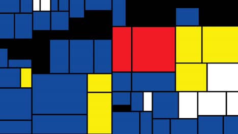 Abstrakte-Bauhaus-Hintergrundanimation-In-Blau,-Schwarz,-Gelb-Und-Weiß