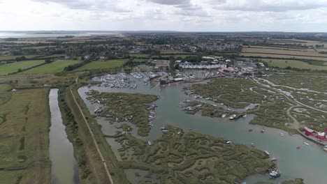 Aerial-pull-back-shot-away-from-Tollesbury-Marina