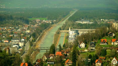 View-from-above-of-Ill-river-in-town-of-Feldkirch-Austria