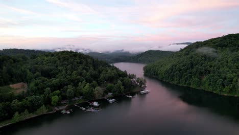 Watauga-Lake-Aerial-Tilt-Up,-Watauga-Lake-Tennessee-in-East-Tennessee